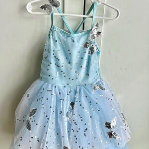 Charming Aqua Butterfly Kids Dance Costume, Child Small (3-4 Yrs)